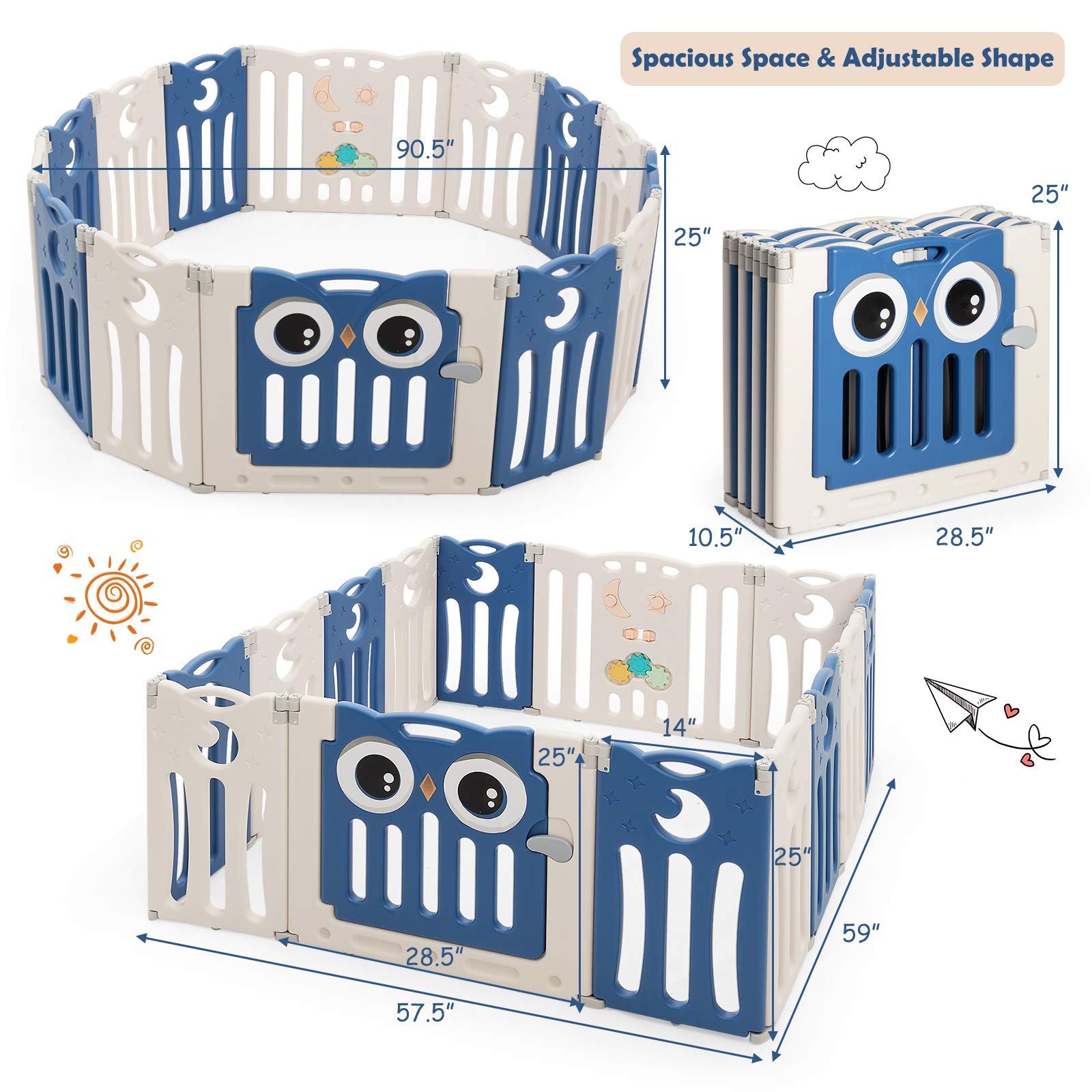 Costzon Foldable Baby Playpen, 14-Panel Baby Fence with Lock Door