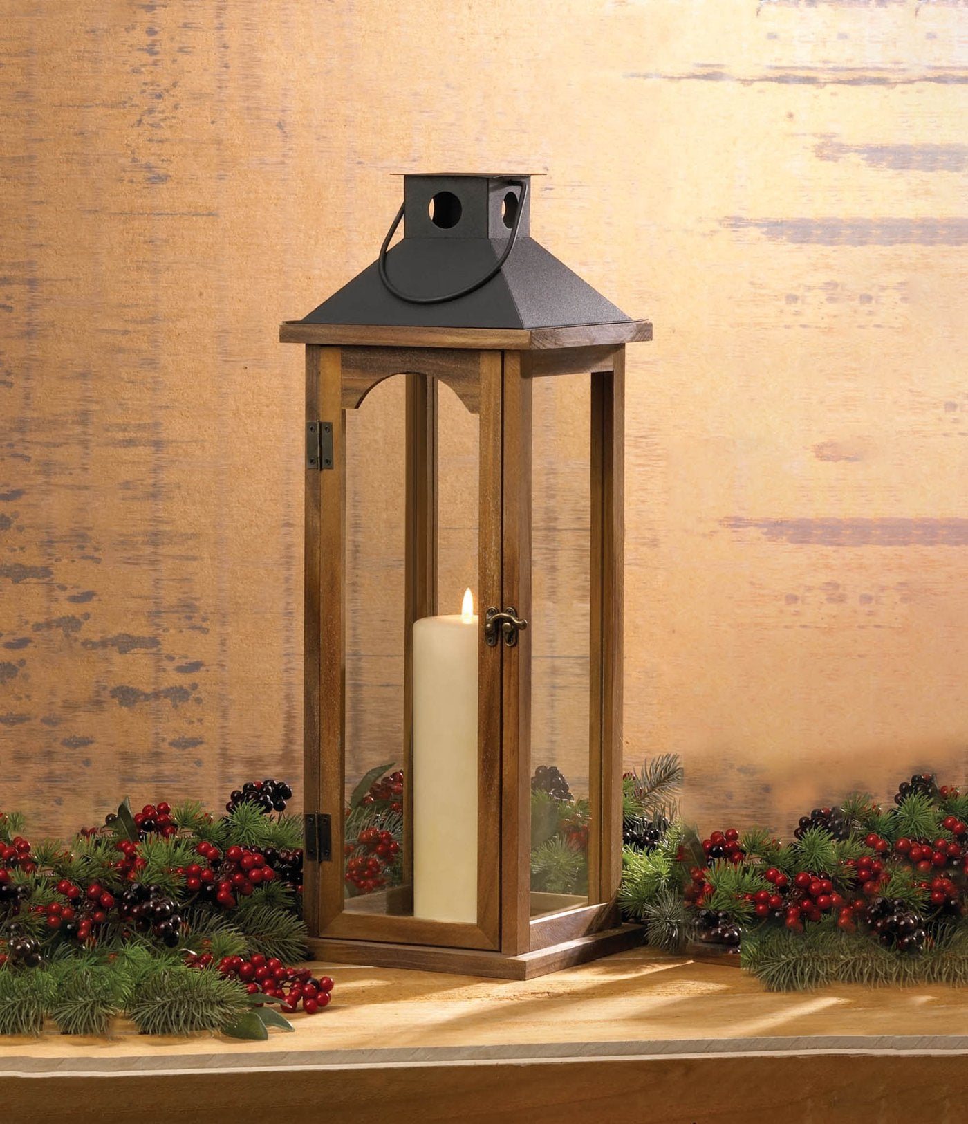 Tall Simple Metal Top Wooden Lantern