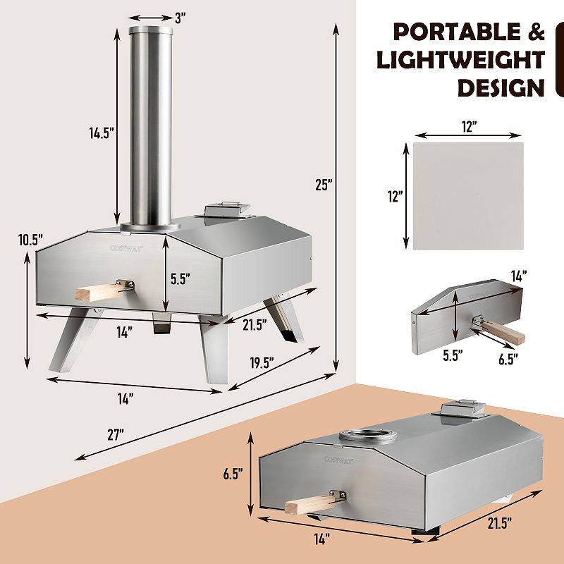 Wood Pellet Outdoor Pizza Oven with 12 Inch Pizza Stone