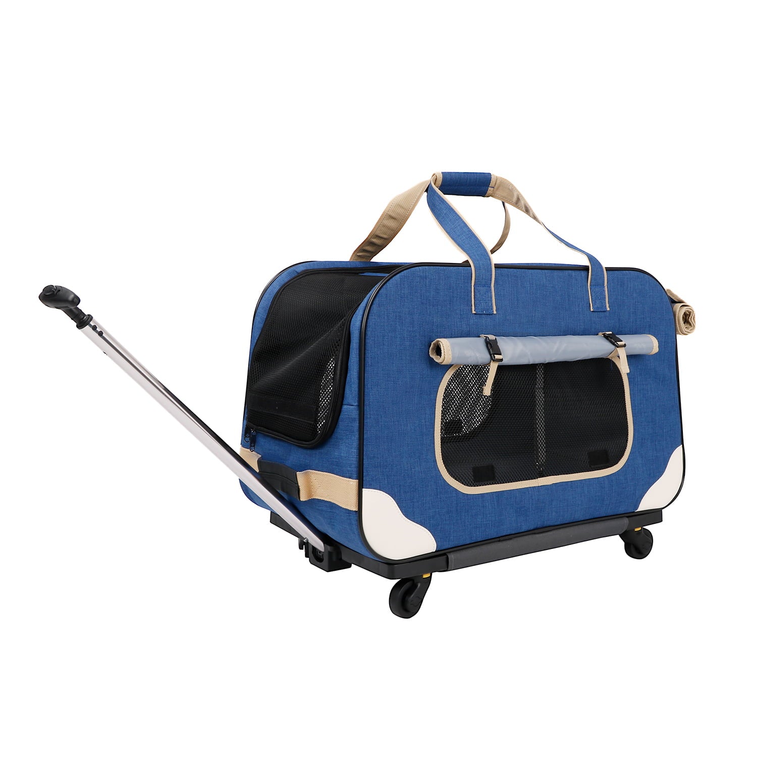 ELEGX Pet Rolling Carrier with Wheels for Up to 35 LBS，with Durable Handle and Flexible Wheels，Four Sides and Bottom Sponge Filling(Large Space-Not Airline Approved)