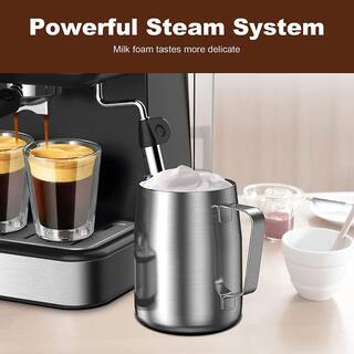 Edendirect 2-Cup Black 20 Bar Professional Compact Espresso Machine with Milk Frother Steam Wand Thermal Fast Heating System GBK-F20D