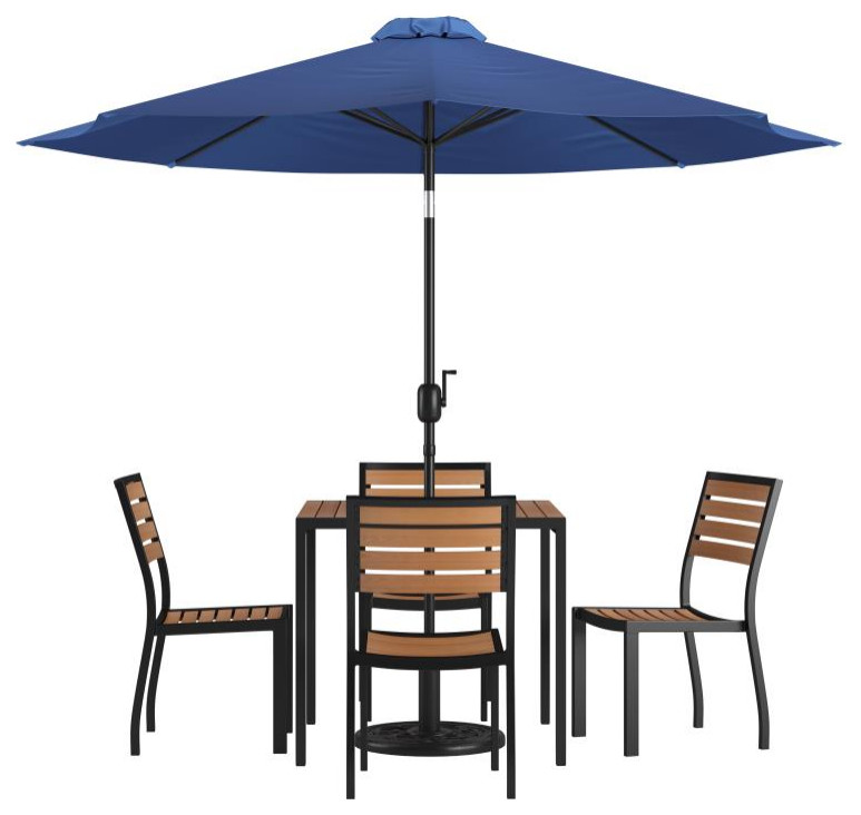 Lark 7 Pc Patio Set  4 Stacking Chairs  35 quotSquare Table  ampUmbrella with Base   Traditional   Dining Chairs   by Pot Racks Plus  Houzz