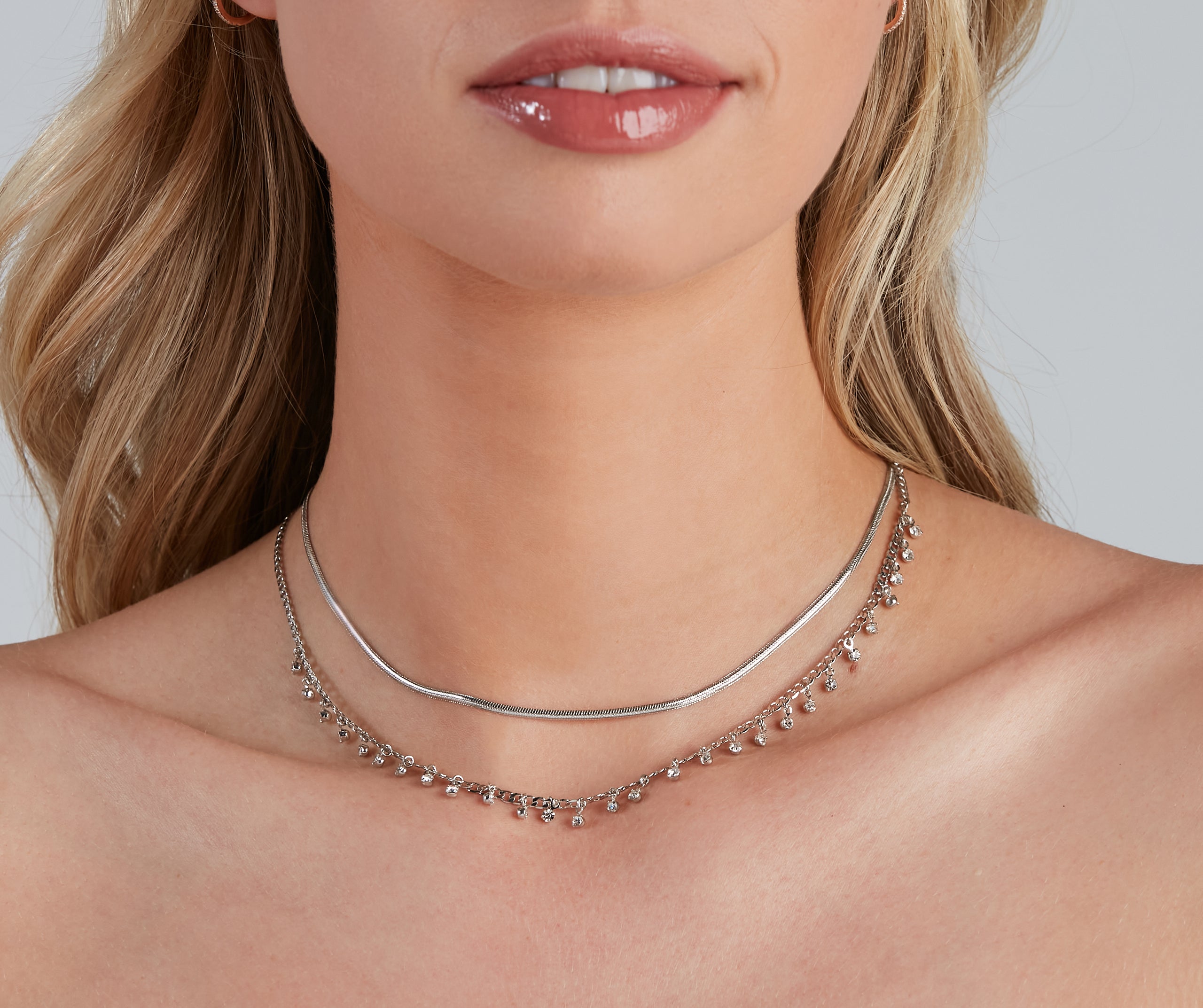 Dainty Snake Chain Rhinestone Drop Choker Set