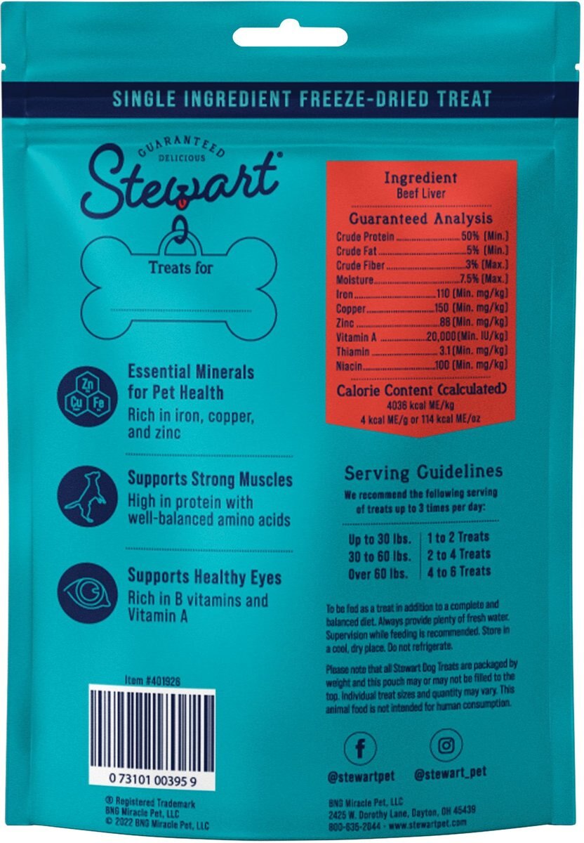 Stewart Beef Liver Freeze Dried Dog Treats， 8-oz pouch