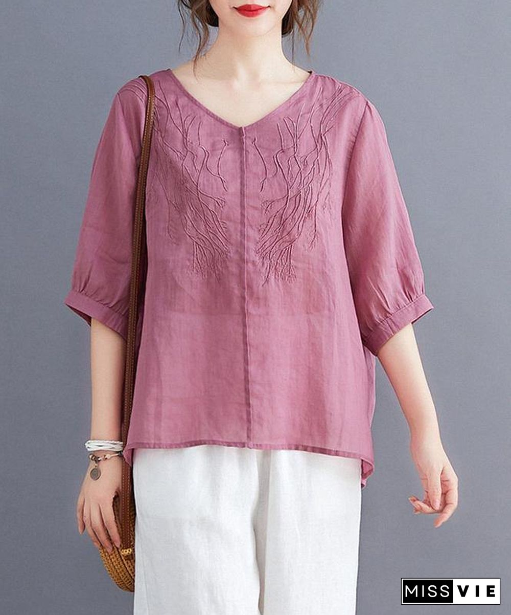 Organic rose clothes For Women v neck embroidery daily blouses