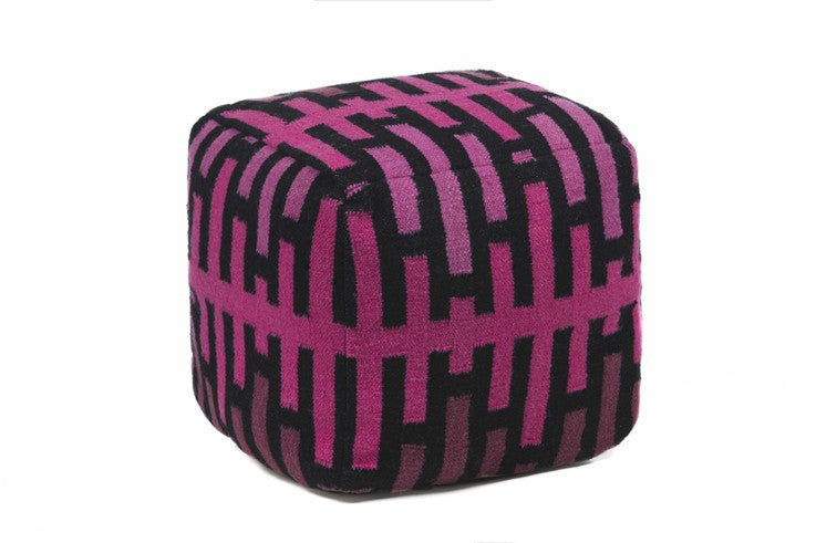 Hand-knitted Contemporary Wool Pouf, Purple