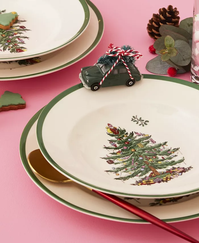 Spode Christmas Tree Dinnerware Rim Soup Bowl Set of 4