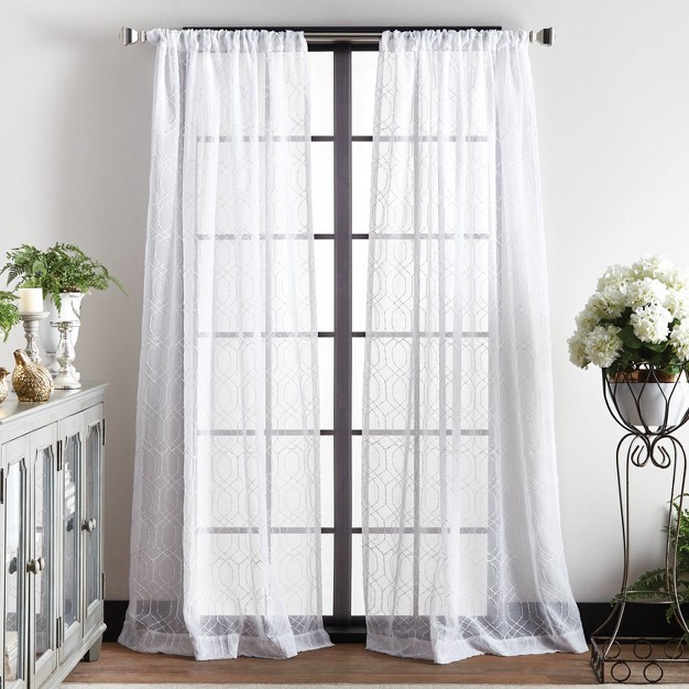 Set Of 2 Hourglass Embroidery Poletop Sheer Curtain Panels Martha Stewart