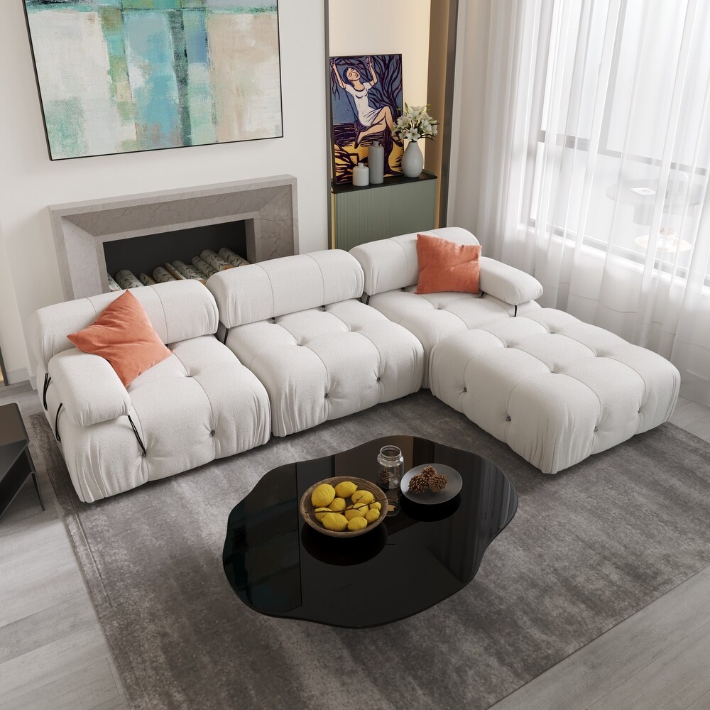 L shape Teddy Sectional Sofa Soft Couch