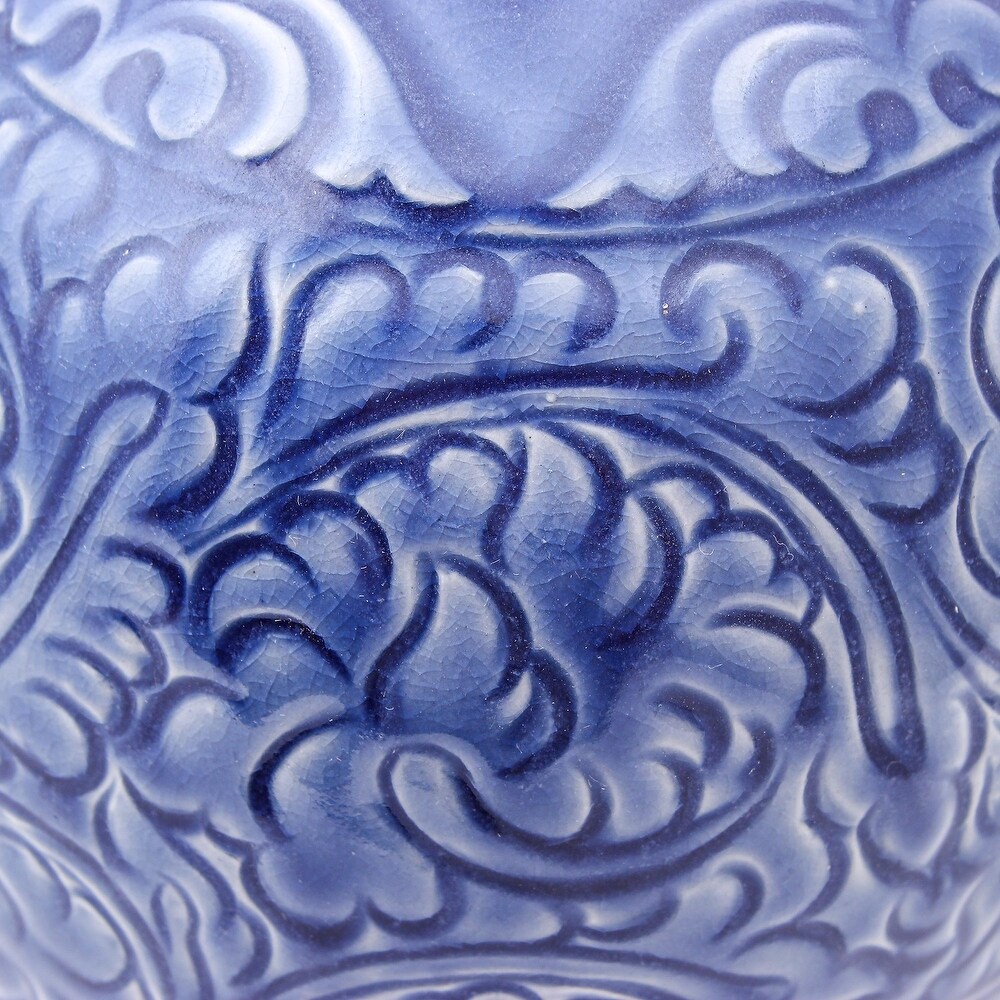 Novica Handmade Blue Flora Ceramic Vase