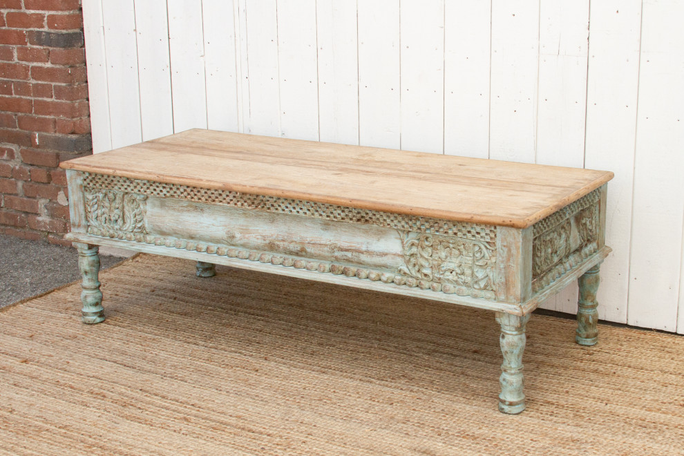 Large Carved Beam Takhat Coffee Table   Eclectic   Coffee And Accent Tables   by De cor  Houzz