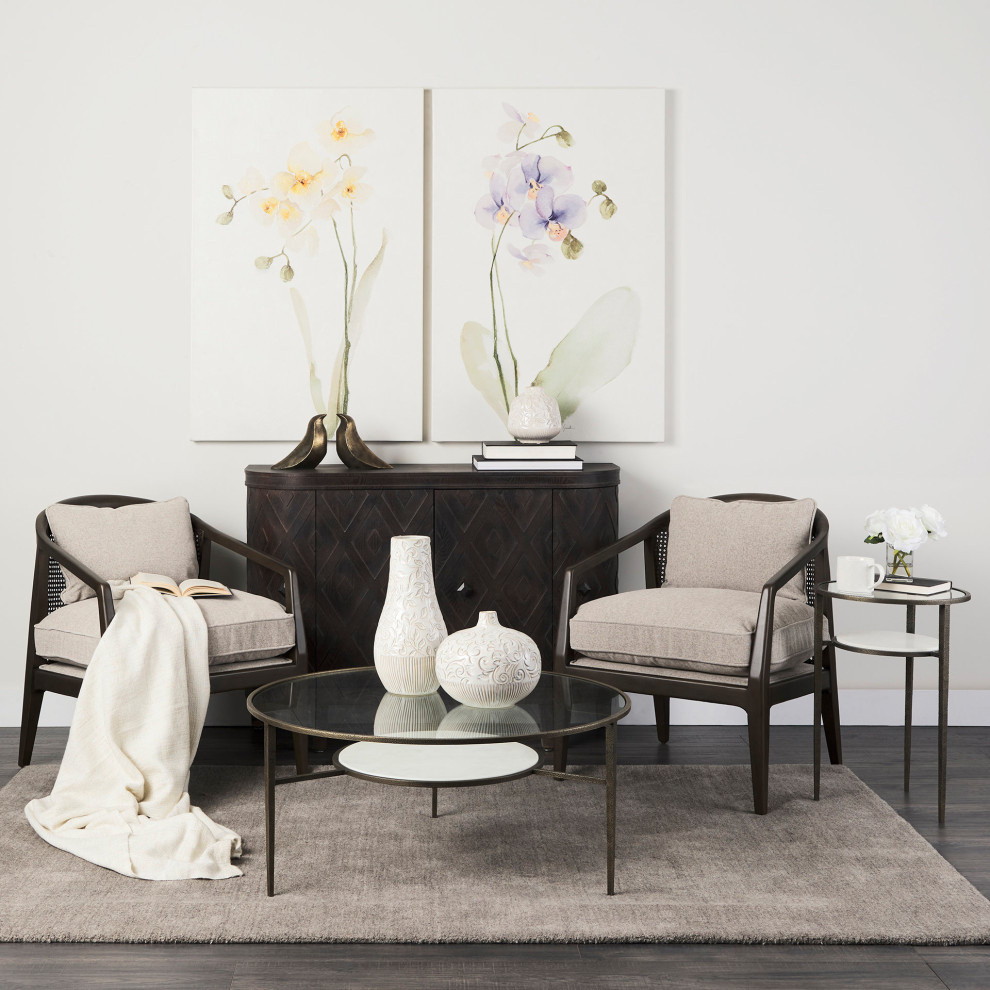 Landon Light Gray Fabric w/ Dark Brown Solid Wood  ampCane Back Accent Chair   Tropical   Armchairs And Accent Chairs   by Mercana  Houzz