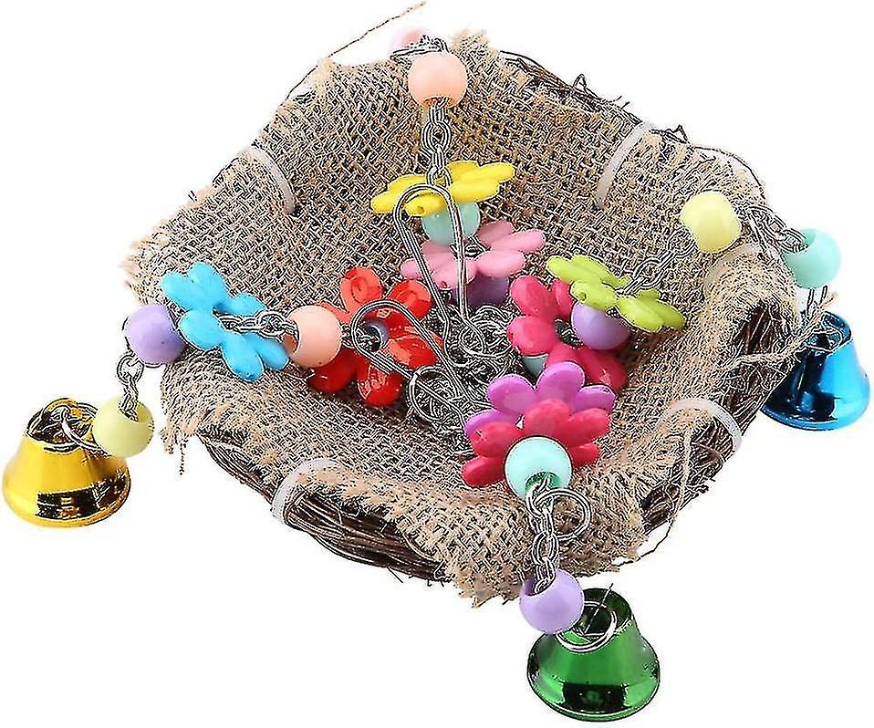 Bird Rattan Nest， Parrot Hanging Swing Toys With Bells Bird Cage Hammock For Cockatoo Maca