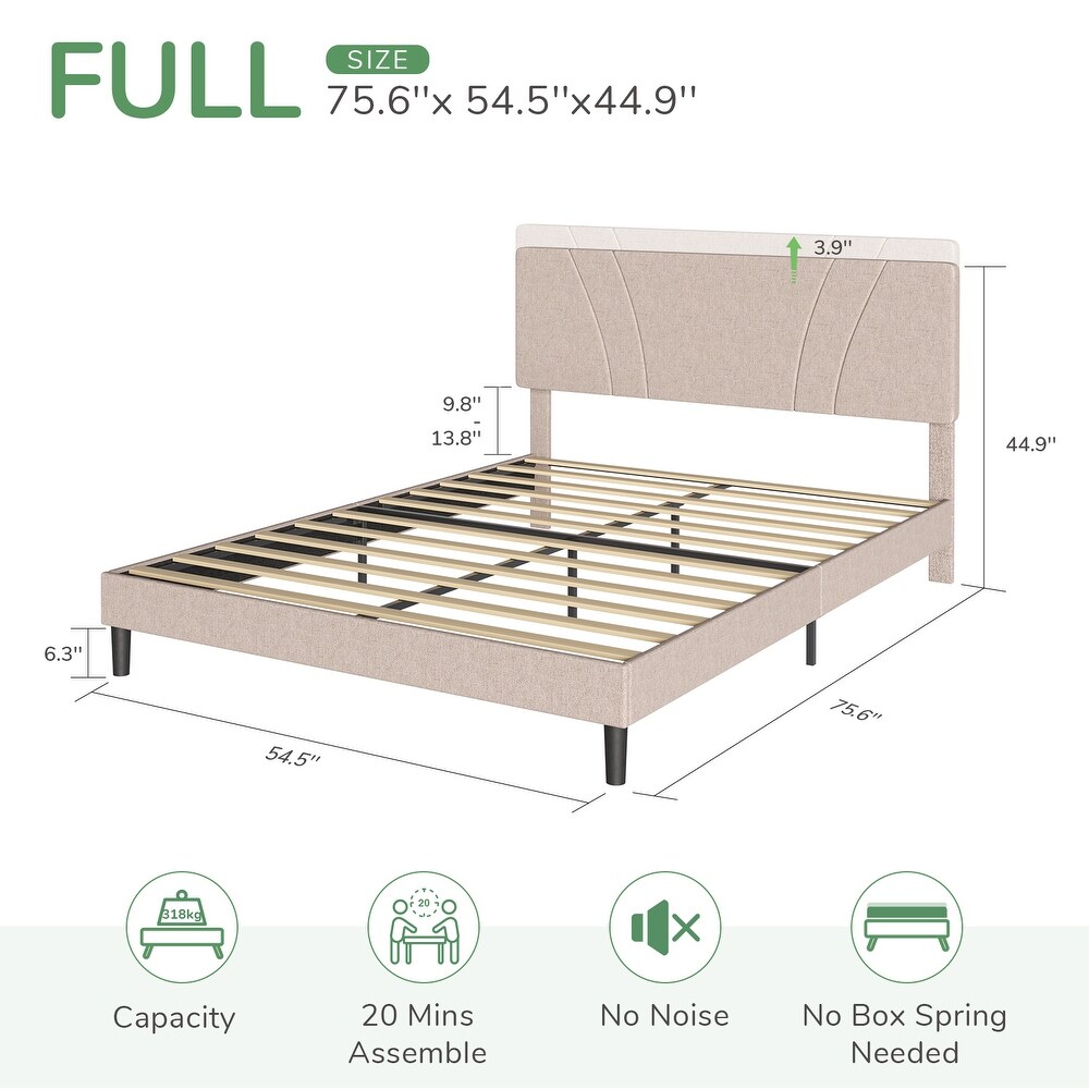 Novilla Camas Upholstered Bed Frame  Headboard Wooden Slats Support