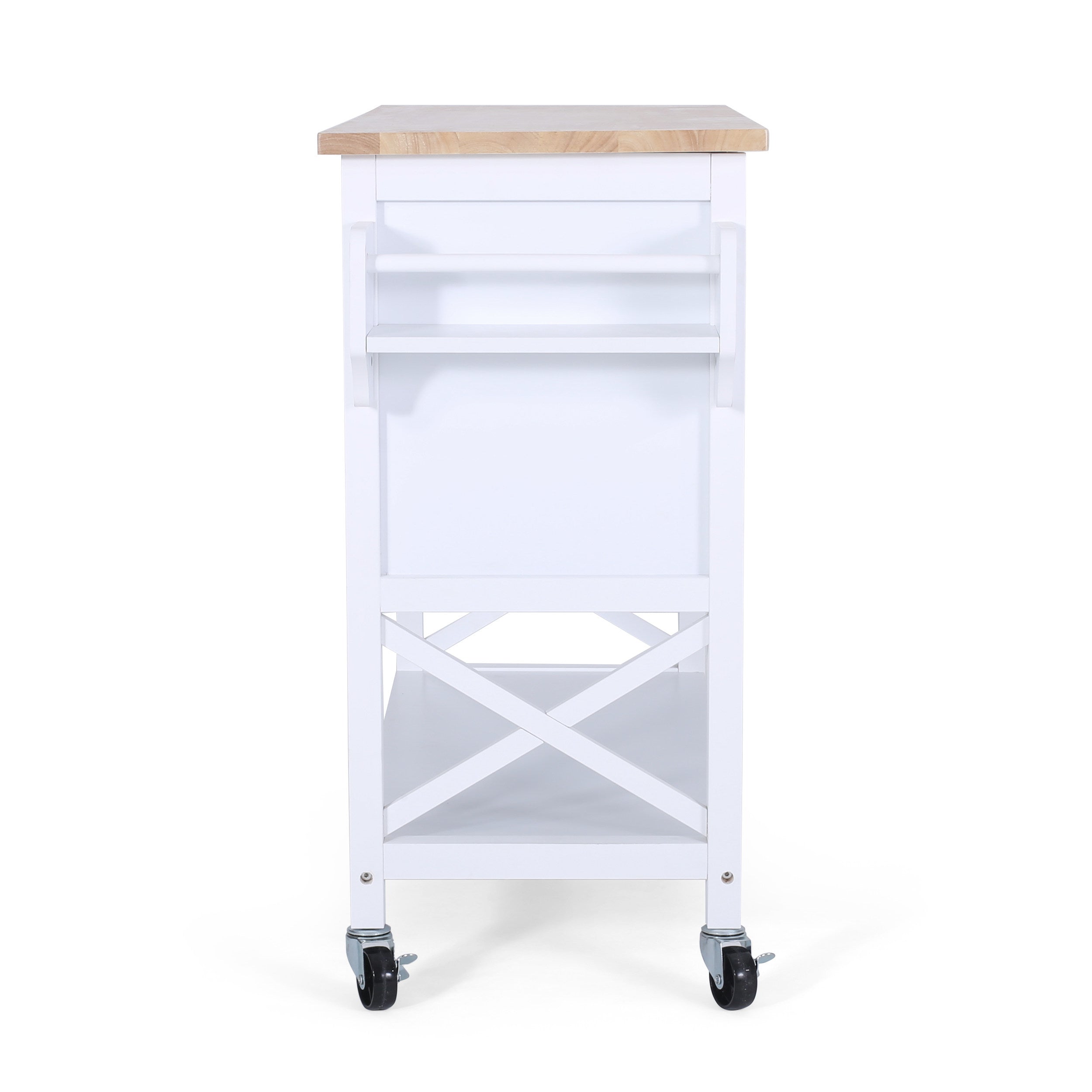 Noble House Finzer Wood Kitchen Cart， White， Natural