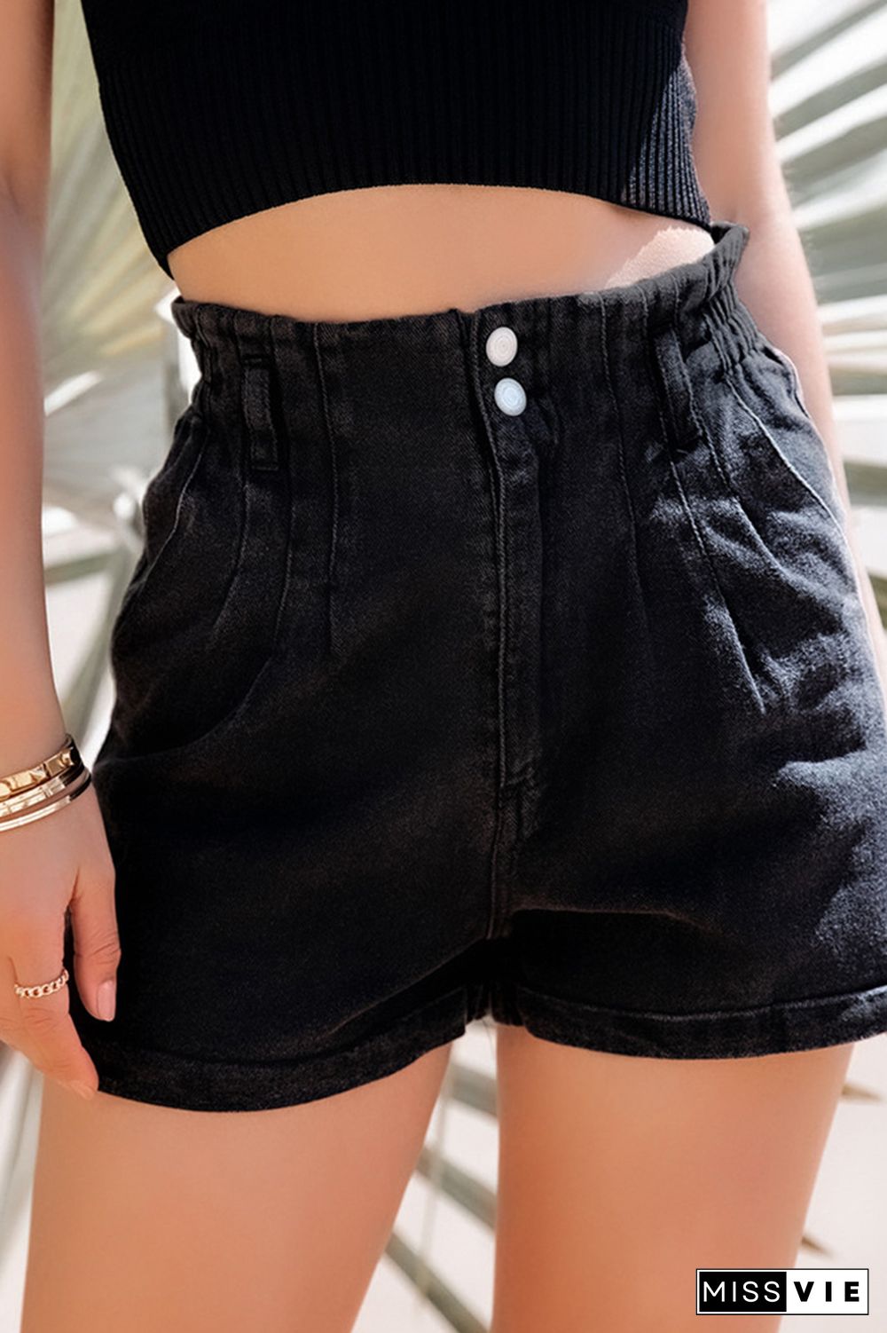 Cuffed Seam High Waist Denim Shorts