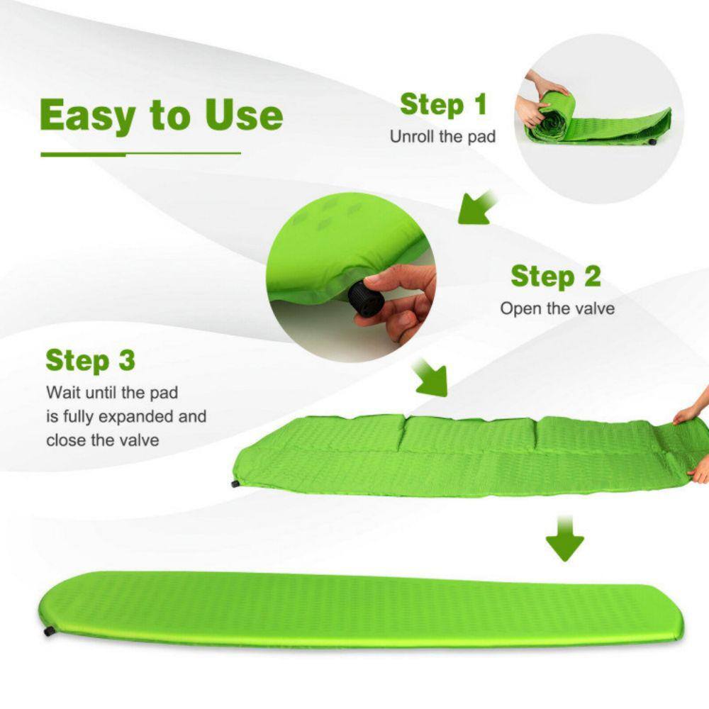 Afoxsos 79 in. L x 26 in. W Light Green Nylon Outdoor Portable Sleeping Pad Lightweight Sleeping Mat for Hiking Camping HDDB1767