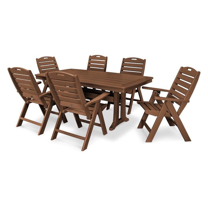 POLYWOOD 7-Piece Nautical Dining Set in Teak