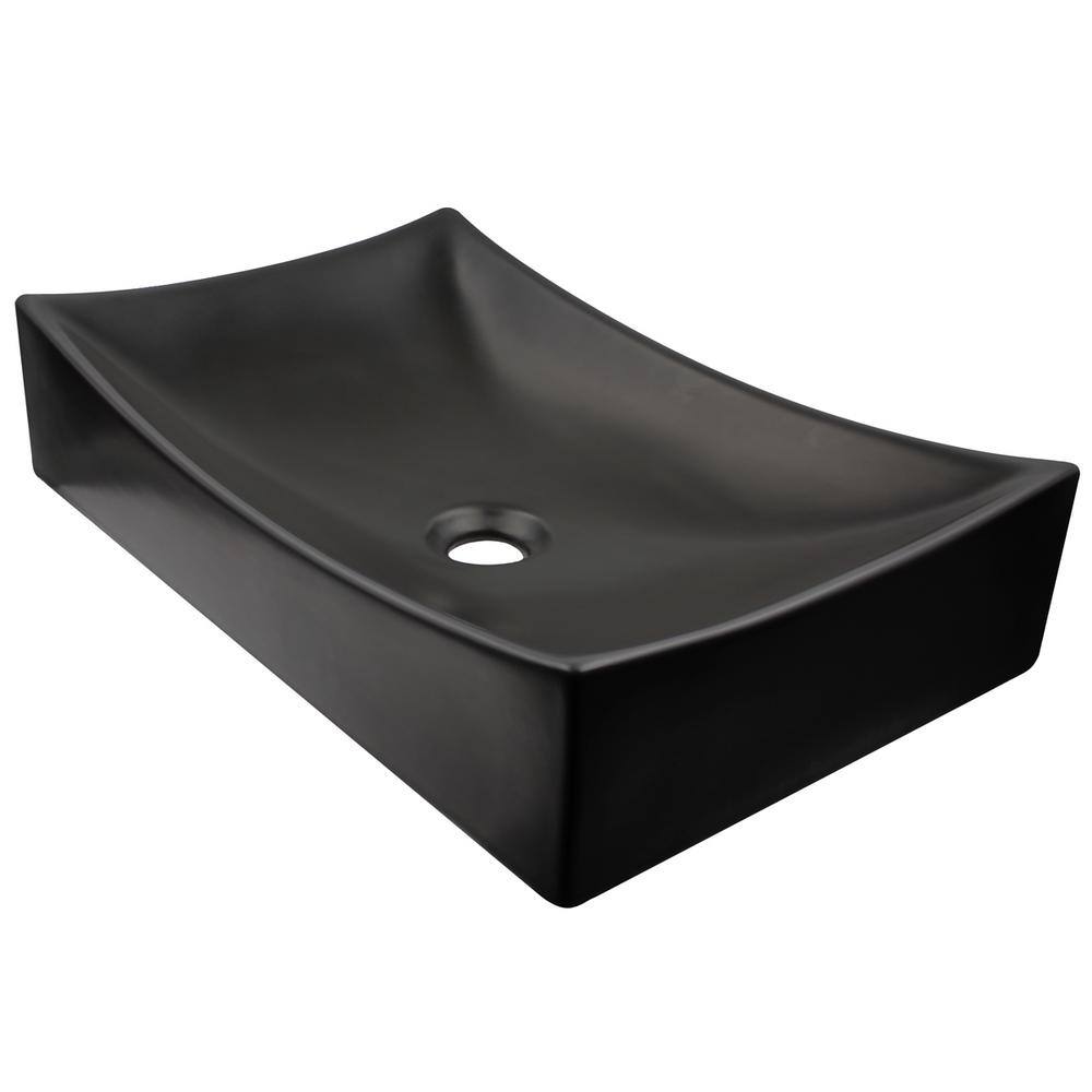 Novatto Modern Porcelain Vessel Sink in Black with Matte Black Umbrella Drain NP-01141MBMB