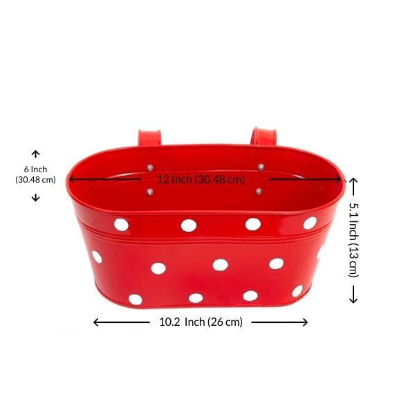 12 inch (30 cm) Polka Railing Oval Metal Planter