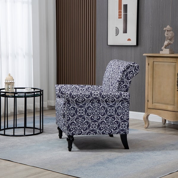 Floral Pattern Mid-Century Modern Accent Chair， Linen Armchair