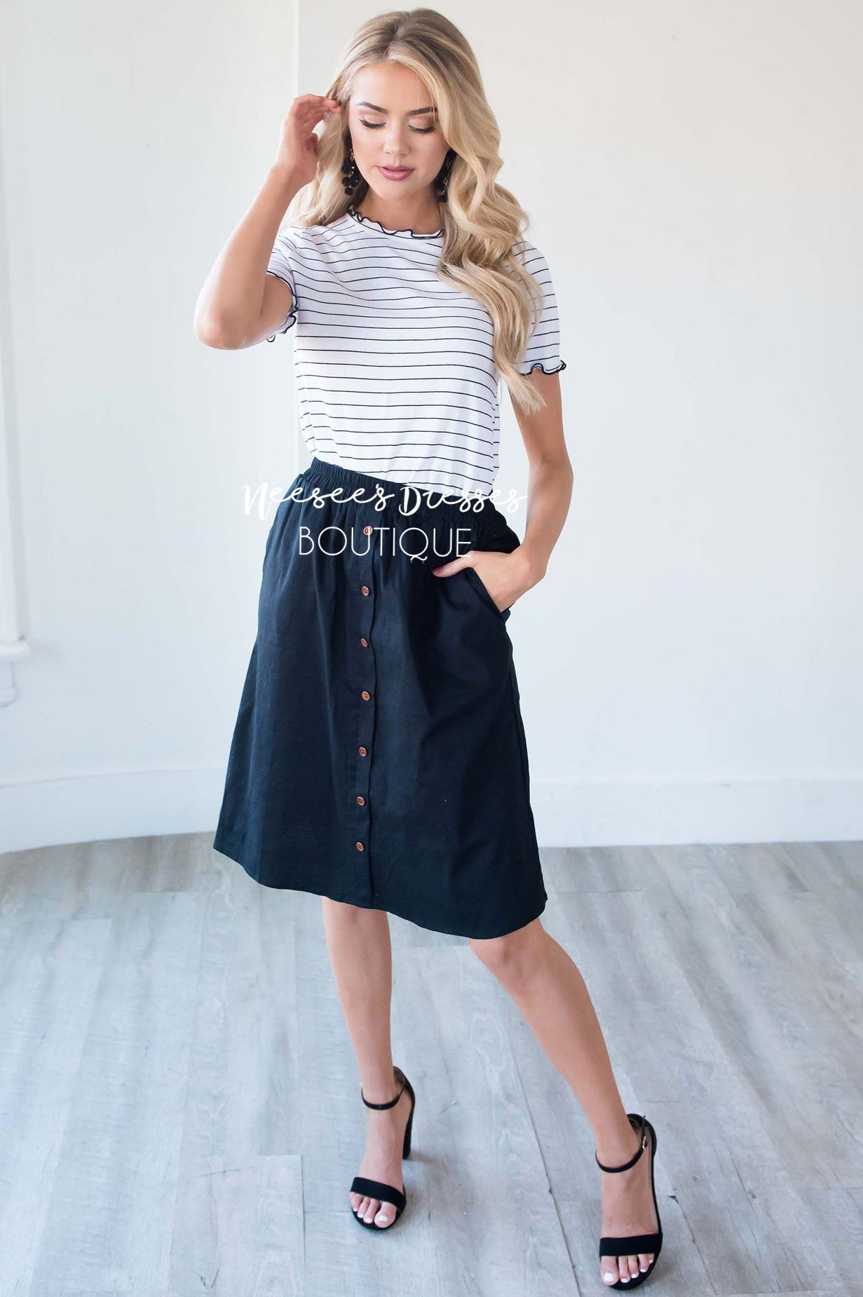 Black Button Detail Skirt