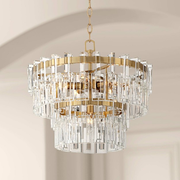 Wide Modern Tiered Crystal 6 light Fixture For Dining Room House Foyer Kitchen Island