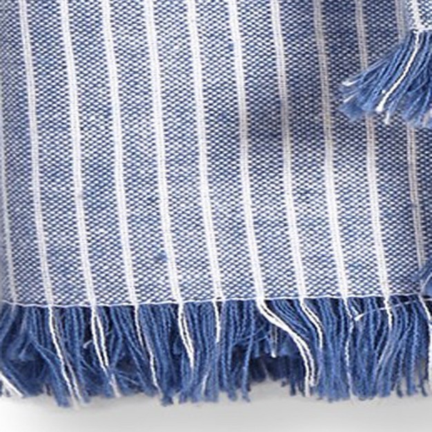 Tag Cottage Blue Pinstripe With Fringe Cotton Machine Washable Napkin Set Of 4