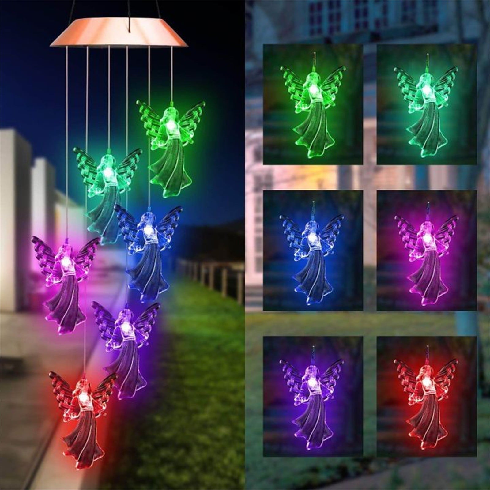 ICQOVD Solar Guardians Angel Wind Chime Light Spinners Spiral String Hanging Outdoor