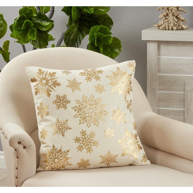 Saro Lifestyle Foil Print Snowflake Decorative Pillow Cover