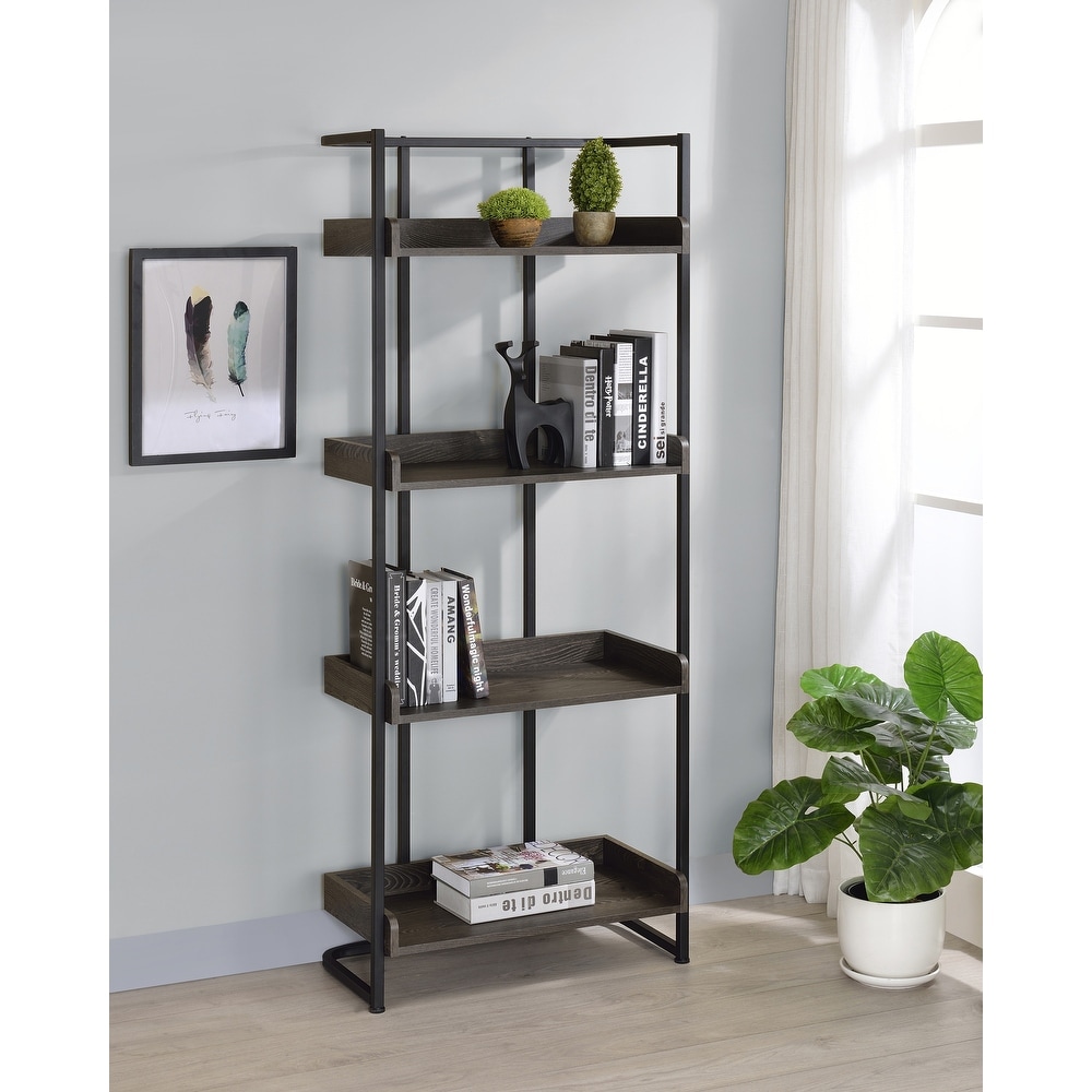 Coaster Furniture Ember Dark Oak and Sandy Black 4 shelf Bookcase