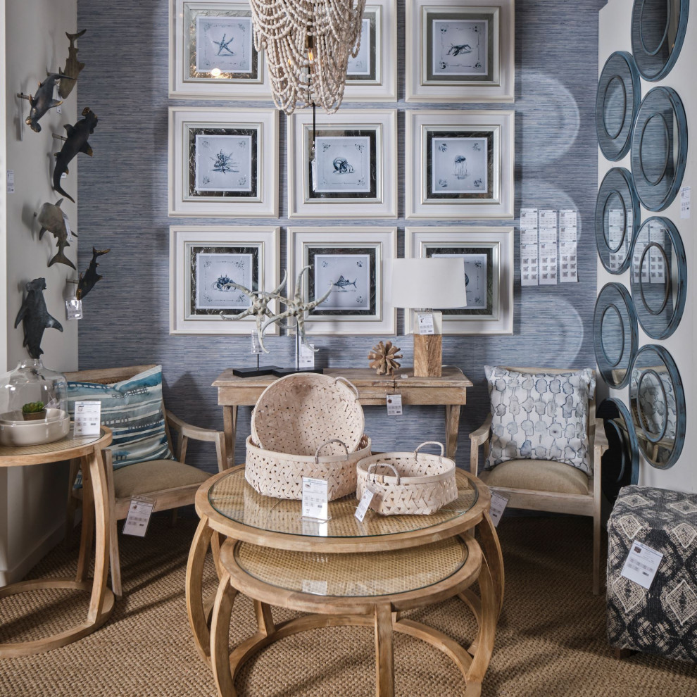 HomeRoots S/2 41.5 quotRound Woven Cane Glass Top and Solid Wood Coffee Tables   Transitional   Coffee Table Sets   by VirVentures  Houzz