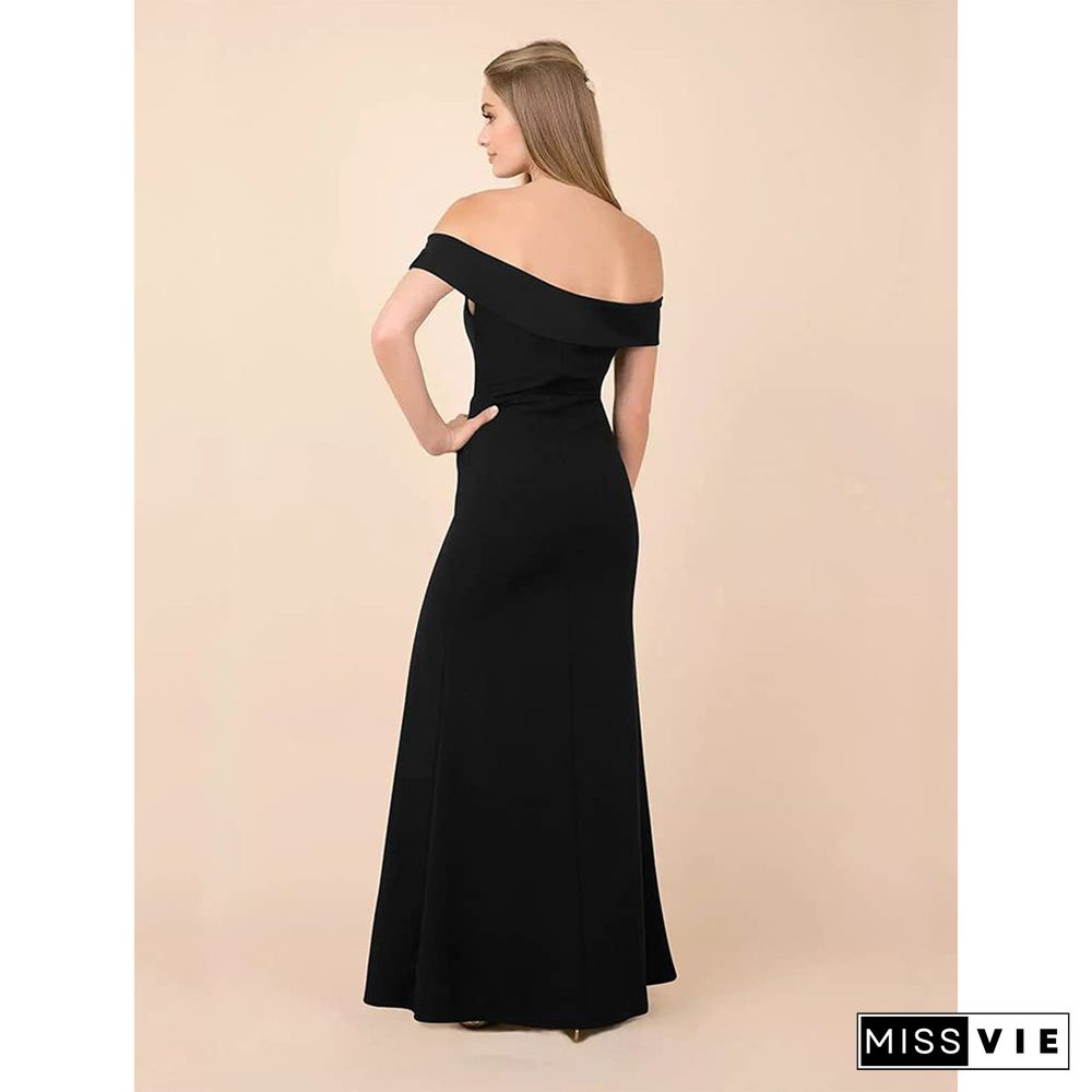 Elegant Slash Neck High Split Floor Length Evening Dress