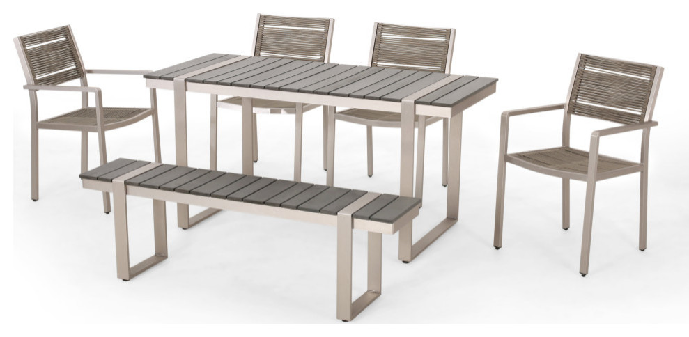 Conley Outdoor 6 Piece Aluminum Dining Set   Transitional   Outdoor Dining Sets   by GDFStudio  Houzz