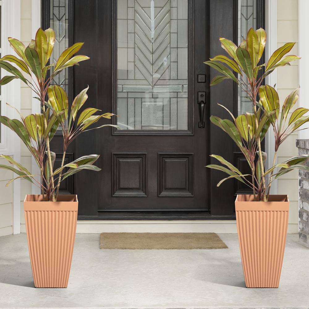 Glitzhome 22.75 in. H Oversized Eco-Friendly PE Terracotta Tapered Tall Fluted Pot Planter (2-Pack) 2022800009