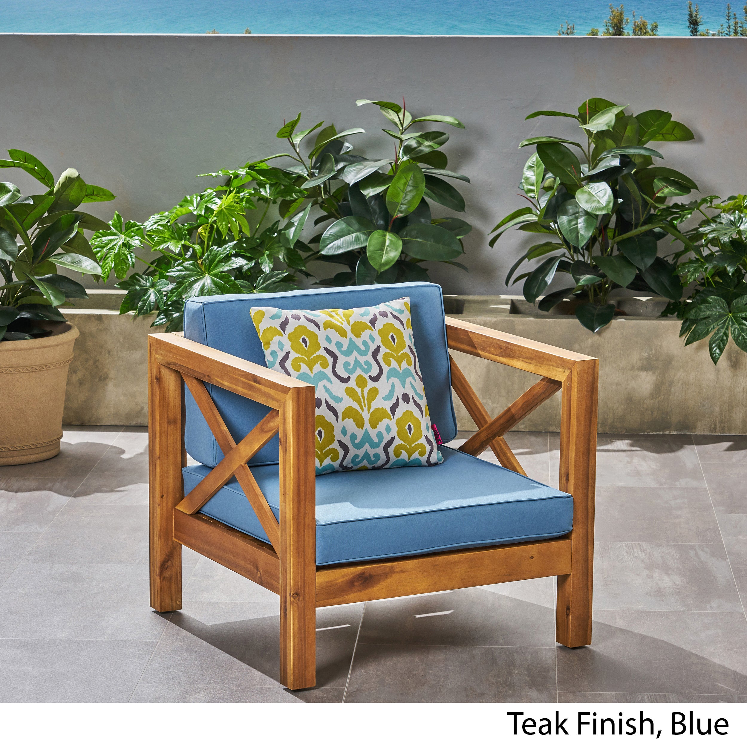 Indira Outdoor Acacia Wood Club Chair with Cushion