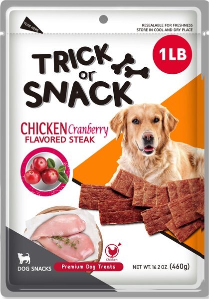 Trick or Snack Chicken and Cranberry Flavored Steak Dog Treats， 1-lb bag