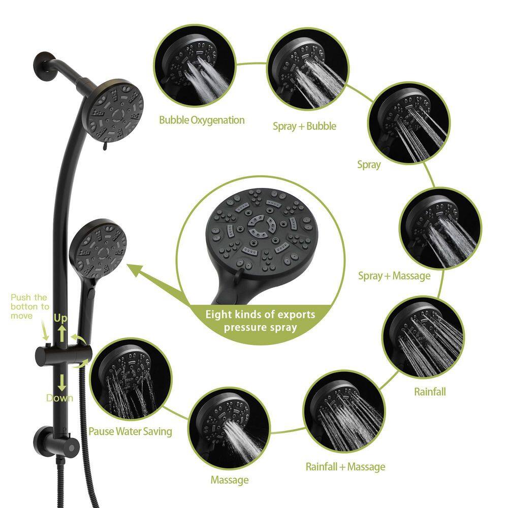 Miscool 7-Spray Patterns 4.7 in. Wall Mount Dual Shower Heads Height Adjustable with Handheld Shower Faucet in Matte Black SLSHH101705MB