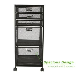 Mind Reader 5-Tiered Drawer Cabinet Office Cart File Storage Utility Cart Office Storage Heavy Duty Multi-Purpose Cart in Black 5TWHEEL-BLK