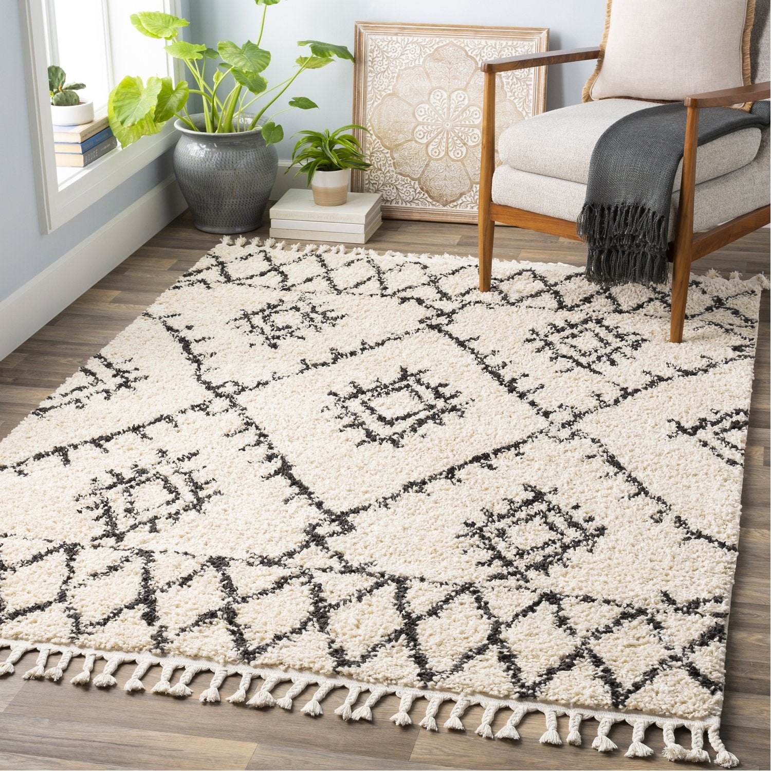 Berber Shag Rug in Charcoal & Beige