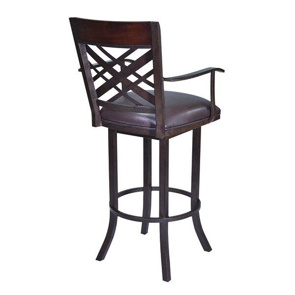 30 Inch Metal Swivel Bar Stool with Armrests and Leatherette Seat， Brown - 45 H x 19 W x 19 L Inches