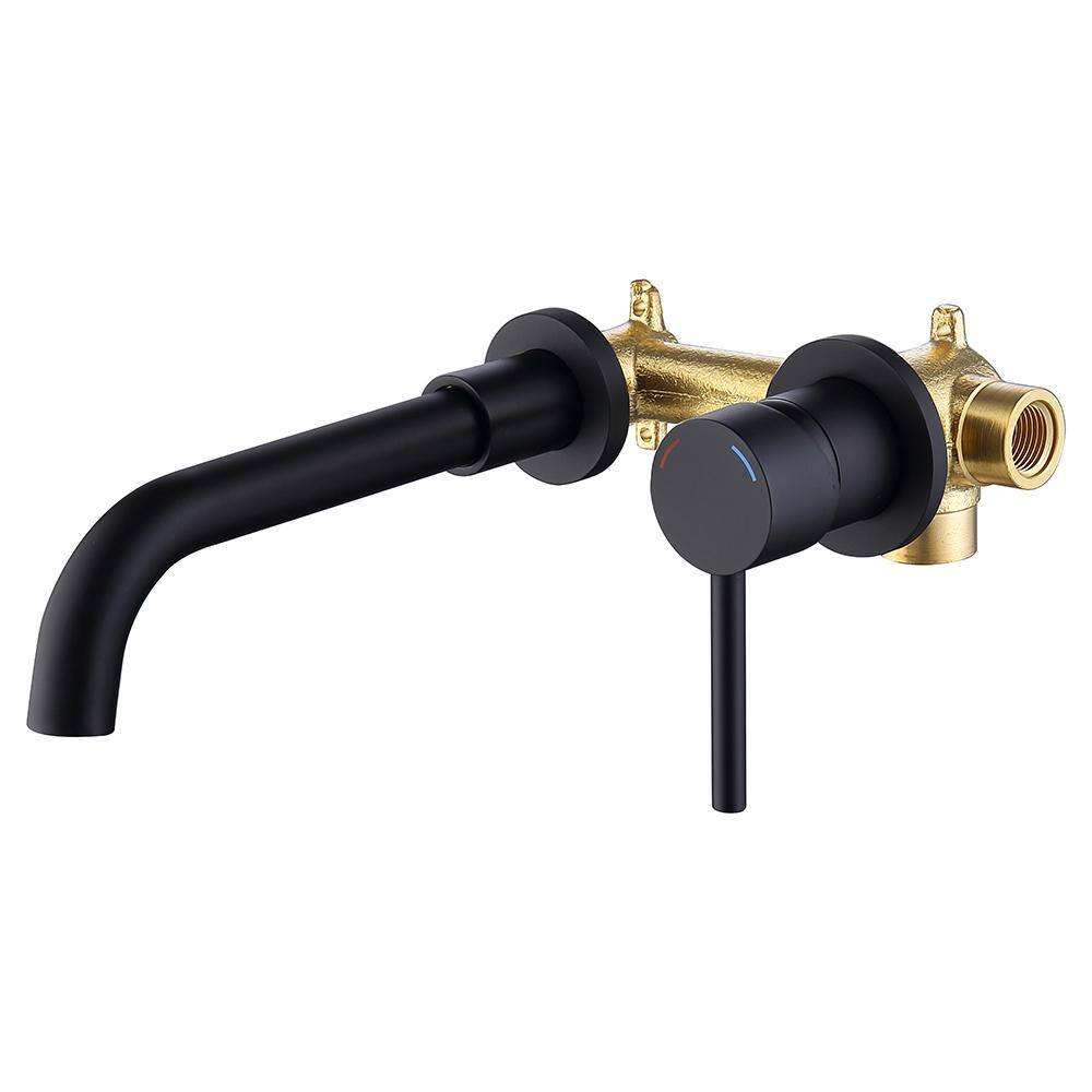 WELLFOR Single Handle Wall Mounted Faucet with 360-Degree Swivel Spout in Matte Black ZQM6001B