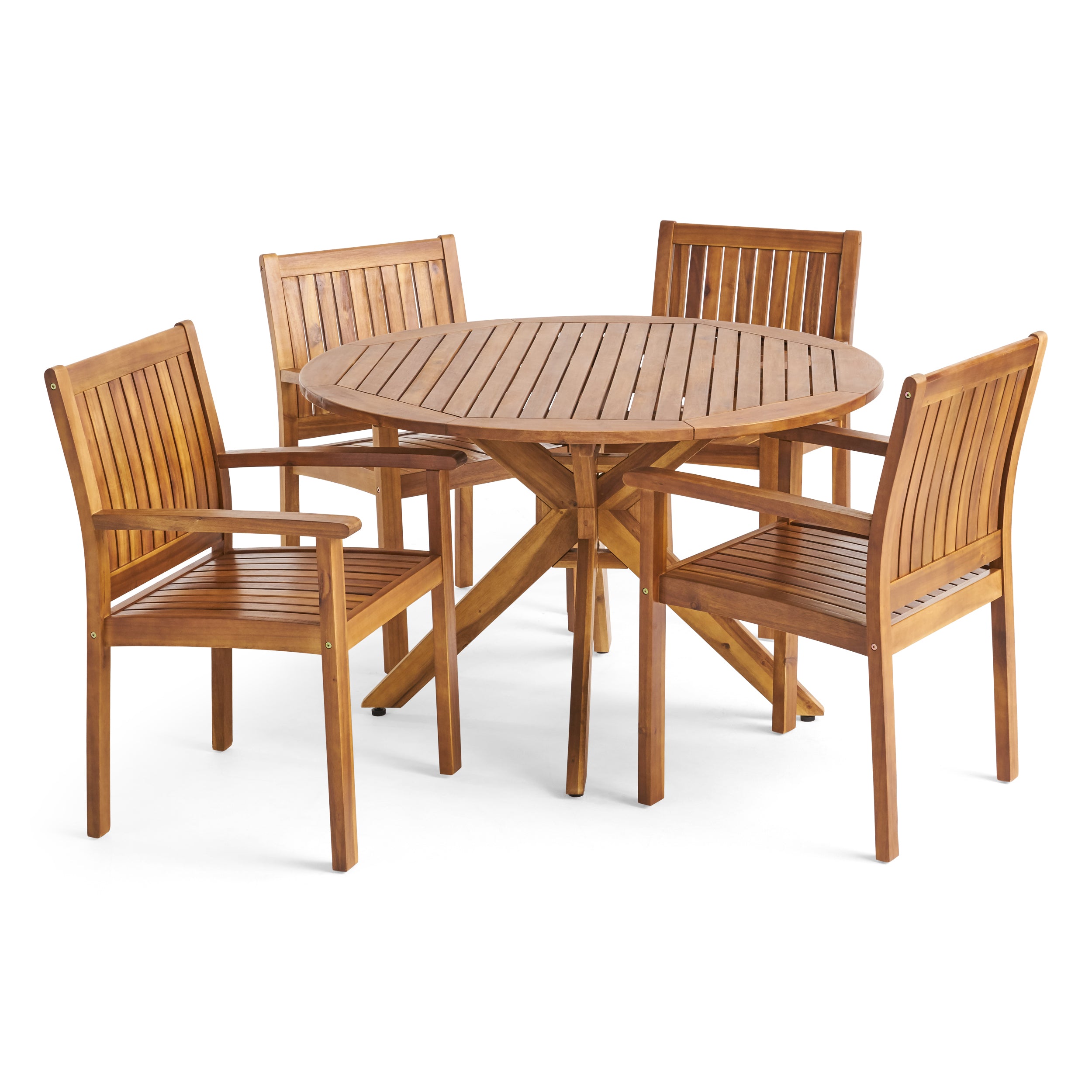 Kally Outdoor Five Piece Acacia Dining Set, Teak Finish