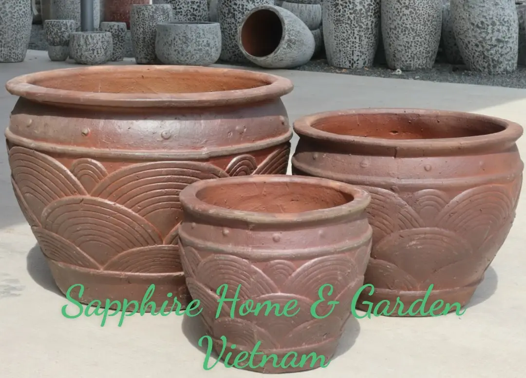 Black Clay Ceramic Pots for Plants Garden outdoor pottery Large Sandblasted Pots for garden outdoor pottery from Vietnam