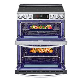 LG 7.3 cu. ft. Smart Double Oven Slide-In Electric Range with ProBake and InstaView in PrintProof Stainless Steel LTEL7337F