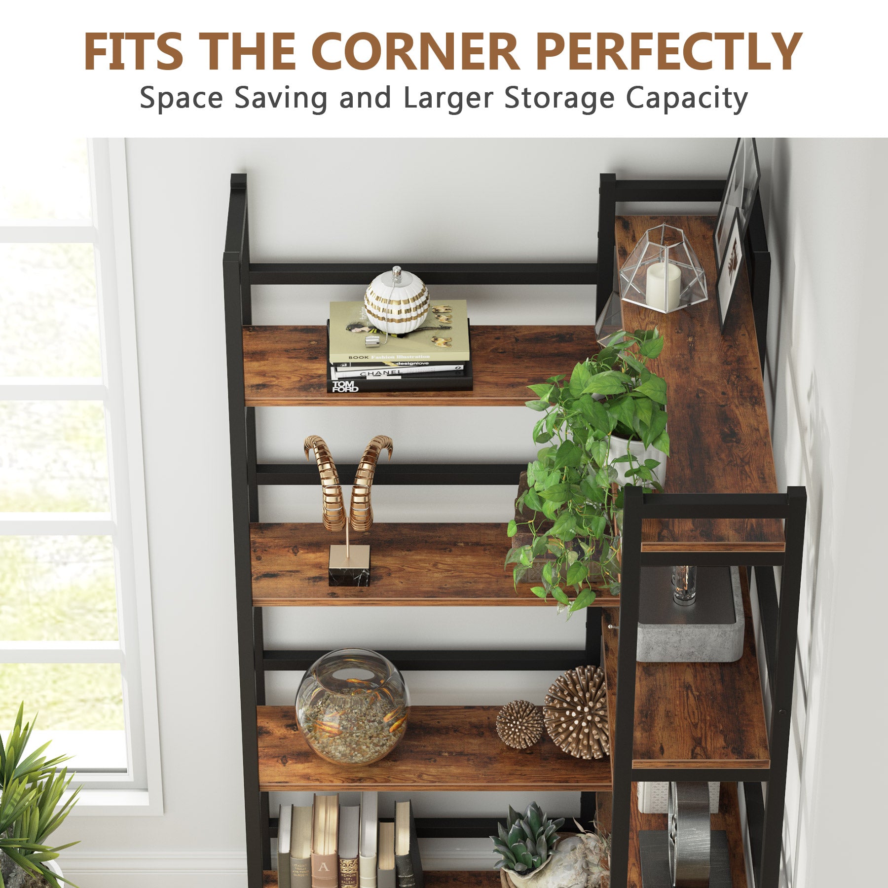 70.8 Corner Bookshelf, 8-Tier Industrial  Bookcase Corner Display Rack