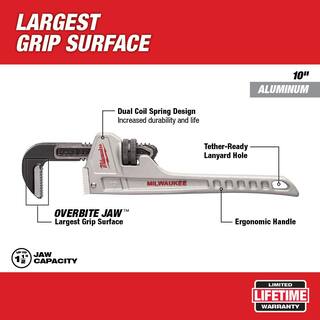 MW 10 in. Aluminum Pipe Wrench with 6 in. Adjustable Wrench (2-Piece) 48-22-7210-48-22-7406