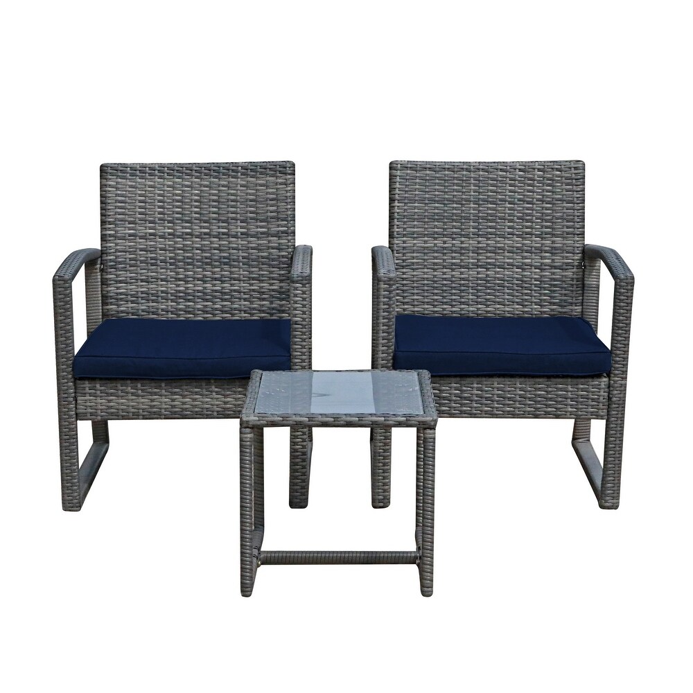 3 pc. Outdoor Cushioned Wicker Chat Set