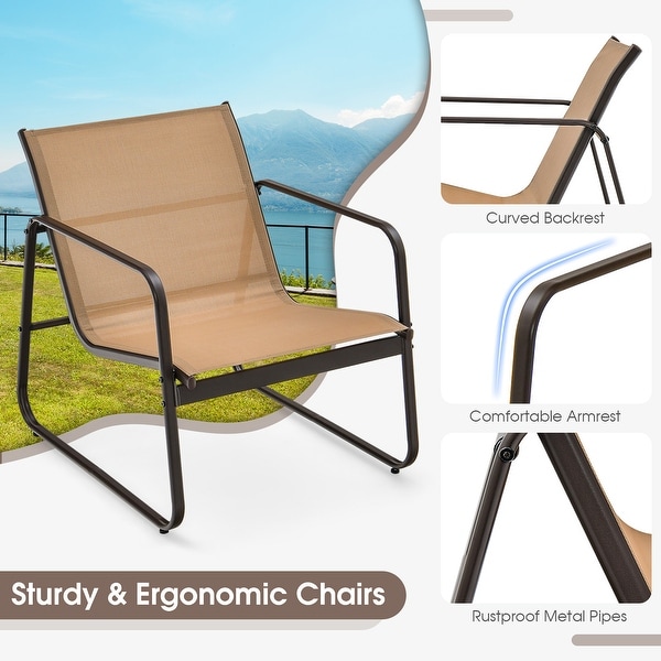 Gymax 3PCS Conversation Set Outdoor Metal Chair and Table Tempered Glass