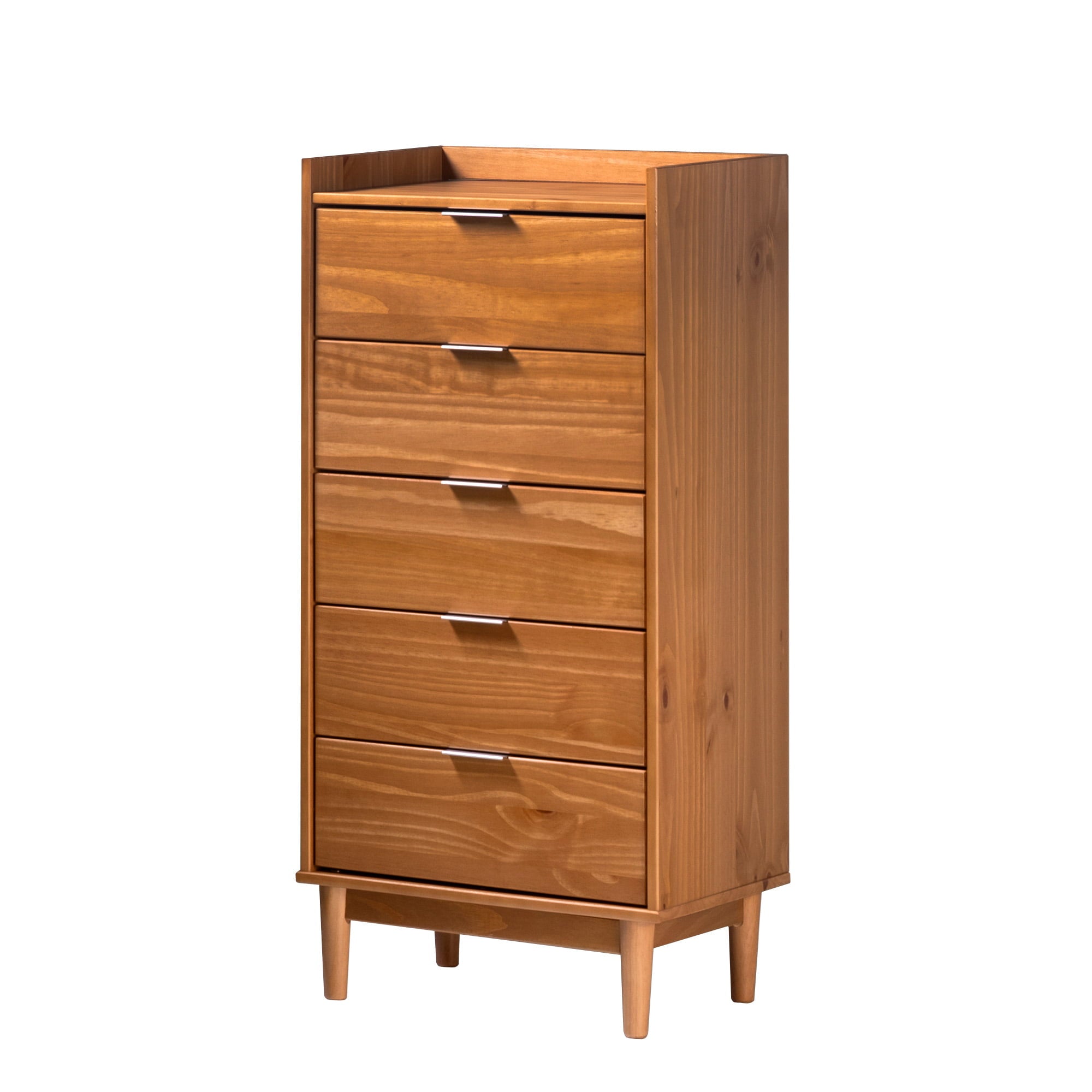 Manor Park 43” Mid-Century Modern Gallery-Top 5-Drawer Dresser, Caramel